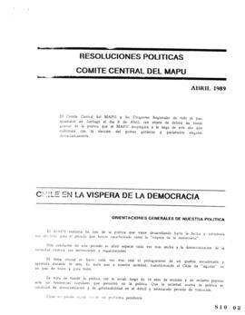 Resoluciones Políticas. Comité Central del Mapu