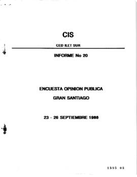 Encuesta de Opinión Pública Gran Santiago, 23-26 de Septiembre 1988. Informe Nº20