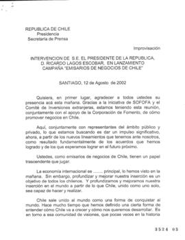 Intervención de S.E. el Presidente de la República, D. Ricardo Lagos Escobar, en Lanzamiento Camp...