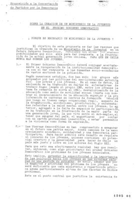 Sobre la creación de un ministerio de la Juventud en el próximo Gobierno democrático. Minuta