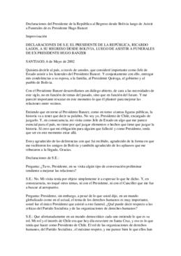 Declaraciones de S.E. el Presidente de la República, Ricardo Lagos, a su regreso desde Bolivia, l...