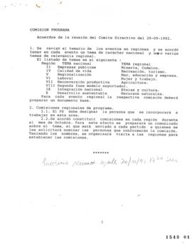 Comisión Programa. Acuerdos de Reunión Comité Directivo del 29-09-1992
