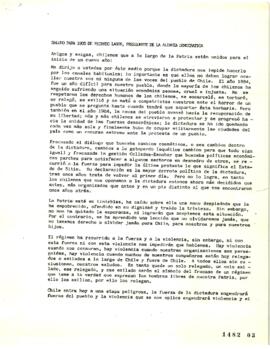 Carta de Saludo para 1985 de Ricardo Lagos a los Chilenos