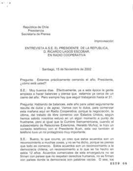 Entrevista a S.E. el Presidente de la República, d. Ricardo Lagos Escobar, en Radio Cooperativa