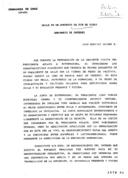 Chile en Contexto de Fin de Siglo. Discurso de Juan Gabriel Valdés