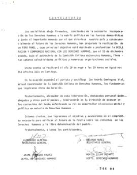 Convocatoria. Foro Panel relativo a Declaración y Compromiso Nacional con los Derechos Humanos