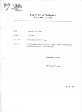 Pauta de Reunión de Presidente Electo con Carlos Massad Presidente del Banco Central