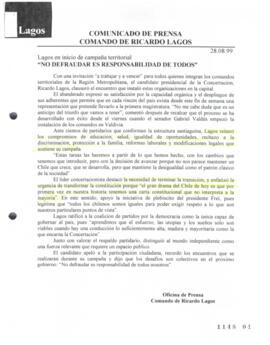 Lagos en inicio de campaña territorial. No defraudar es responsabilidad de todos. Comunicado de P...