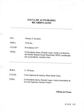 Pauta de Actividades de Presidente Electo