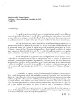 Carta Abierta del Candidato Presidencial Ricardo Lagos a los Líderes de las Iglesias Evangélicas ...