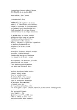 Lectura Canto General de Pablo Neruda