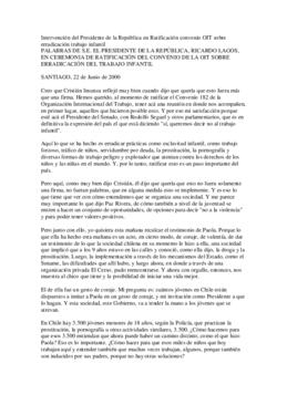 Intervención del Presidente de la República en Ratificación convenio OIT sobre erradicación traba...