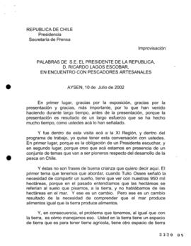 Palabras de S.E. el Presidente de la República, D.Ricardo Lagos, en Encuentro con Pescadores Arte...