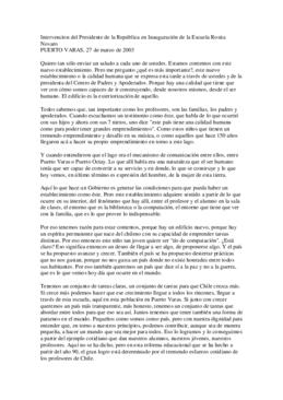 Intervencion del Presidente de la República en Inauguración de la Escuela Rosita Novaro