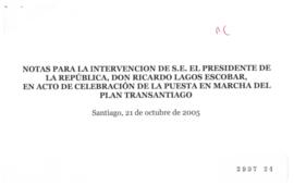 Notas para Intervención del Presidente de la República en Acto de Celebración de Puesta en Marcha...