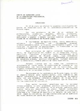 Comunicado de Prensa relativo a Asamblea Constituyente del Comité de Humanismo Laico de la Candid...