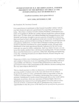Intervention by H. E. Ricardo Lagos E., former President of the Republic of Chile at the internat...