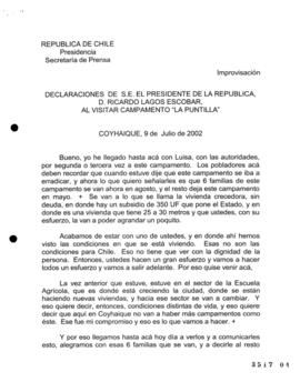 Declaraciones de S.E. el Presidente de la República, Ricardo Lagos Escobar, al Visitar Campamento...