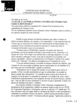 Llegar a las poblaciones a entregar víveres nos parece repudiable. Por dádivas de Lavín. Comunica...