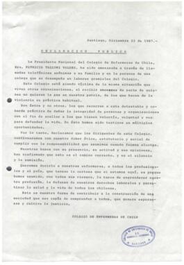 Declaración Pública Colegio de Enfermeras de Chile