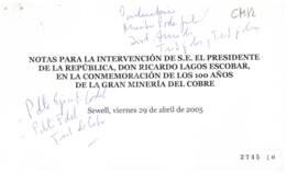 Notas para discurso del Presidente de la República en Conmemoración de 100 Años de Gran Minería d...