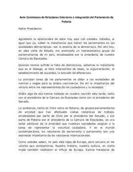 Discurso del Presidente de la República en Ante Comisión de Relaciones Exteriores de Integración ...
