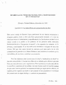 Ricardo Lagos: Democracia para Chile; proposiciones de un socialista. Comentarios de Aníbal Pinto...