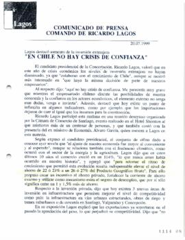 En Chile no hay crisis de confianza. Lagos destacó aumento de la inversión extranjera. Comunicado...