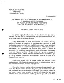 Palabras de S.E. el Presidente de la República, D. Ricardo Lagos Escobar, en Puesta en Marcha del...