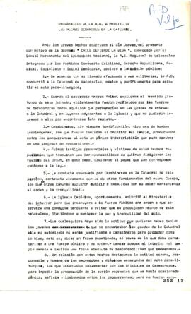 Declaración de Alianza Democrática relativa a Represión Sufrida en Catedral de Santiago