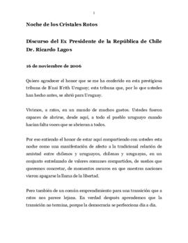 Discurso pronunciado por Ricardo Lagos en B¦Nai B¦rith Uruguay