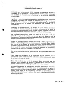 Declaración de Ricardo Lagos relativa a Candidatura Presidencial