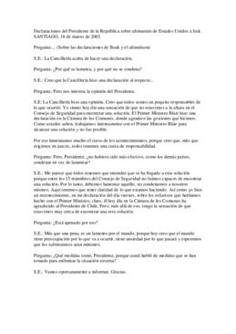 Declaraciones del Presidente de la República sobre ultimatúm de Estados Unidos a Irak