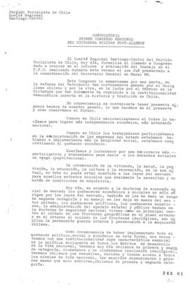 Convocatoria Primer Congreso Regional era Dictadura Militar post Allende