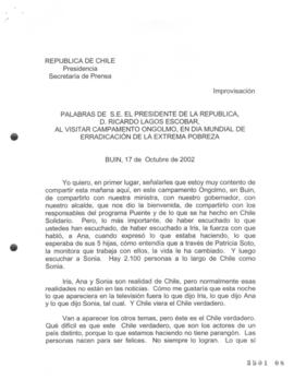 Palabras de S.E. el Presidente de la República, D. Ricardo Lagos Escobar, al Visitar Campamento O...