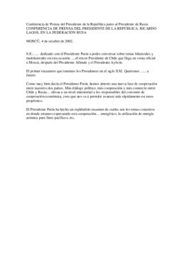 Conferencia de Prensa del Presidente de la República, Ricardo Lagos, en la Federación Rusa