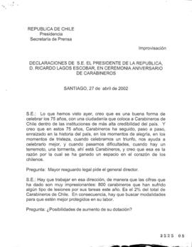 Declaraciones de S.E. el Presidente de la República, Ricardo Lagos Escobar, en Ceremonia Aniversa...