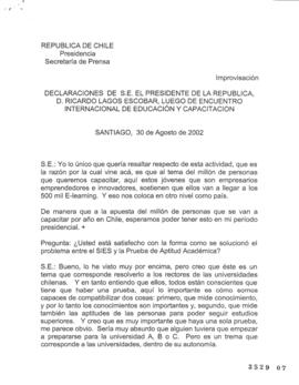 Declaraciones de S.E. el Presidente de la República, Ricardo Lagos Escobar, luego de Encuentro In...