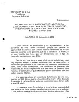 Palabras de S.E. el Presidente de la República, D. Ricardo Lagos Escobar, en Tercer Encuentro Int...