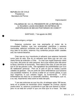 Palabras de S.E. el Presidente de la República, D. Ricardo Lagos Escobar, en Entrega de Certifica...