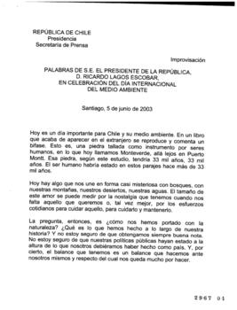 Discurso del Presidente de la República en Celebración del Día Internacional del Medio Ambiente