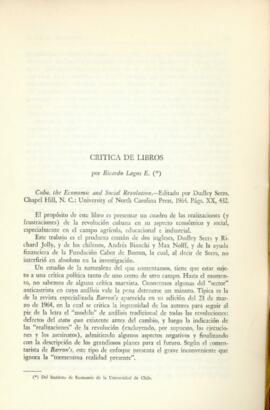 Cuba, the Economic and Social revolution. Crítica de libro por Ricardo Lagos