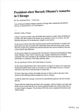 President - elect Barack Obama 's remarks in Chicago