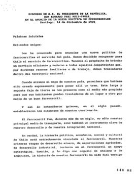 Discurso de S.E el Presidente de la República, don Eduardo Frei Ruiz-Tagle, en el anuncio de la N...