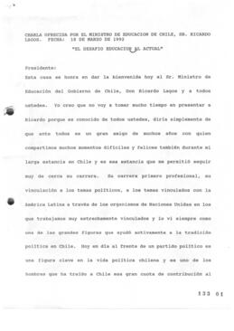 Charla ofrecida por Ministro de Educación El Desafío Educacional Actual