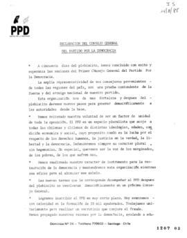 Declaración del Consejo General del Partido Por la Democracia