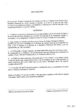 Declaración Ministros de Defensa Nacional de Repúblicas Chile y Brasil