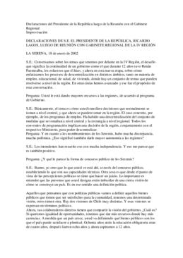 Declaraciones de S.E. el Presidente de la República, Ricardo Lagos, luego de reunión con Gabinete...