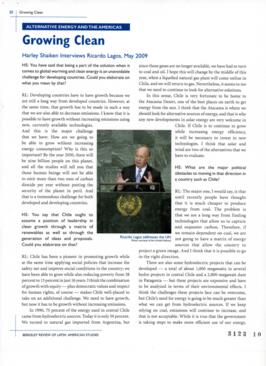 Growing Clean. Alternative energy and the Americas. Entrevista a Ricardo Lagos realizada por Harl...