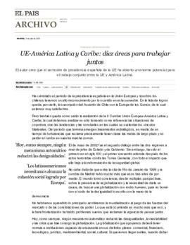 UE-América Latina y El Caribe: diez áreas para trabajar juntos. Columna del Presidente Ricardo Lagos